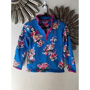 Joules Kids Blue Floral Quarter Zip Fleece Pullover Top Size 12